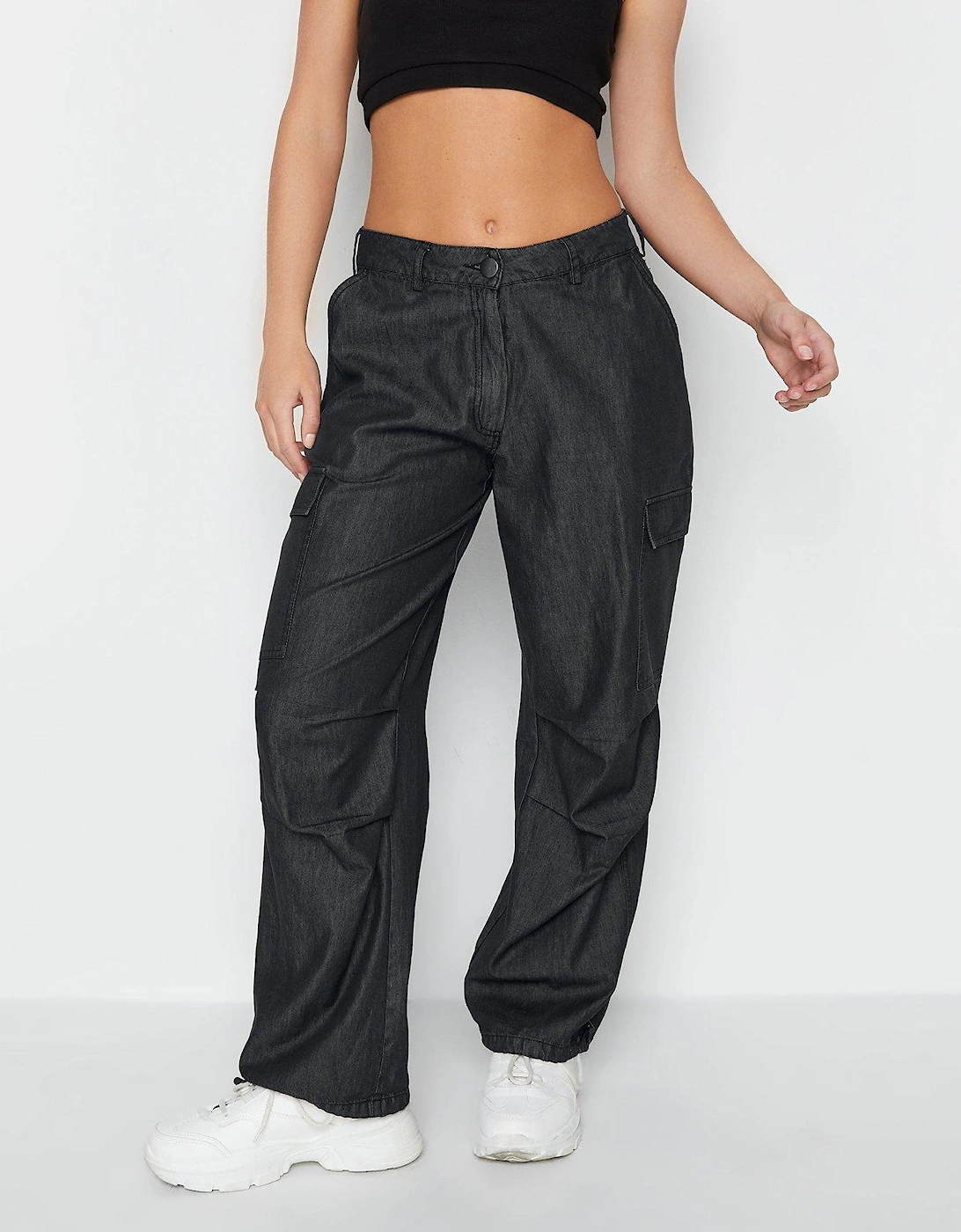 Petite Washed Denim Parachute Trouser, 2 of 1