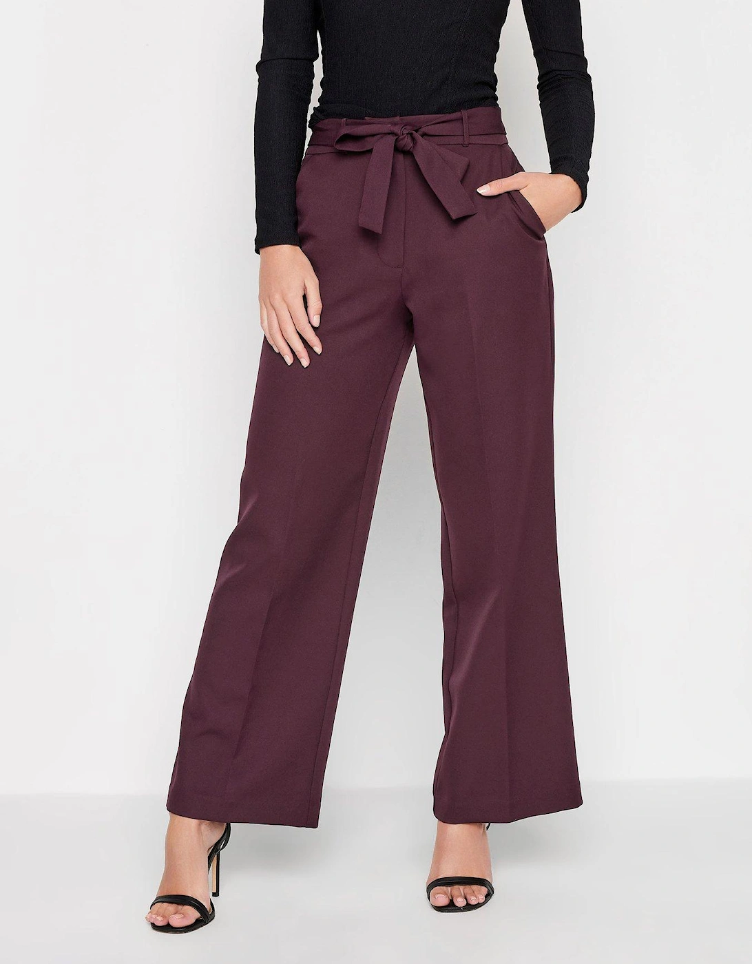 Petite Belted Wide Leg Trouser - Red, 2 of 1