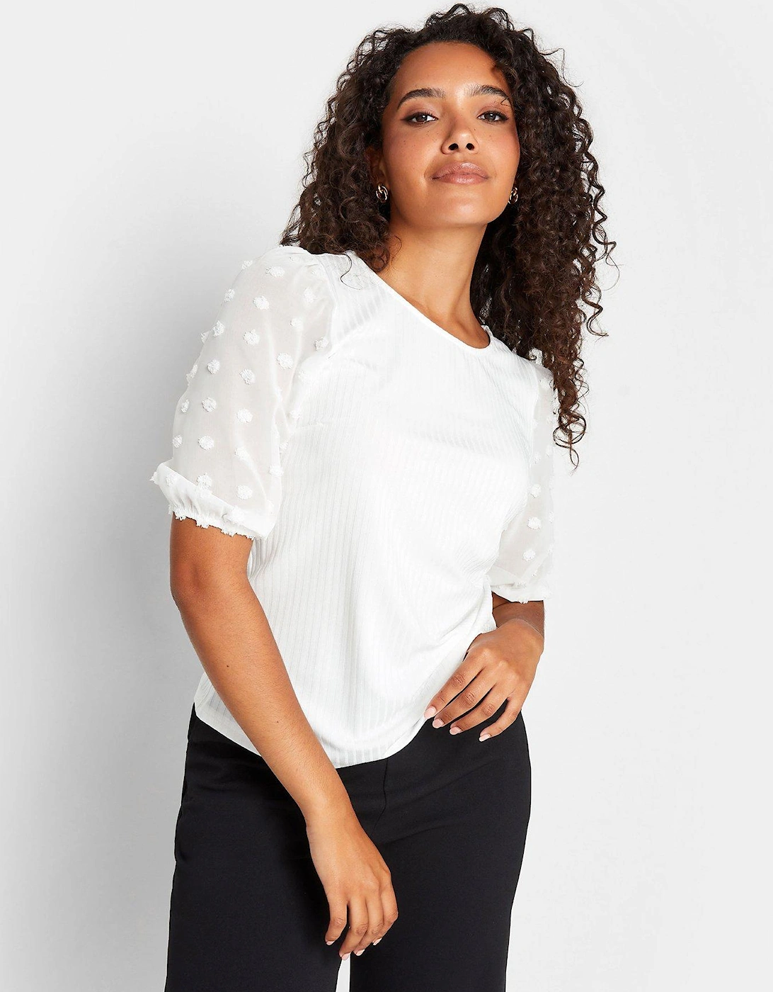 Dobby Sleeve Top - White, 2 of 1