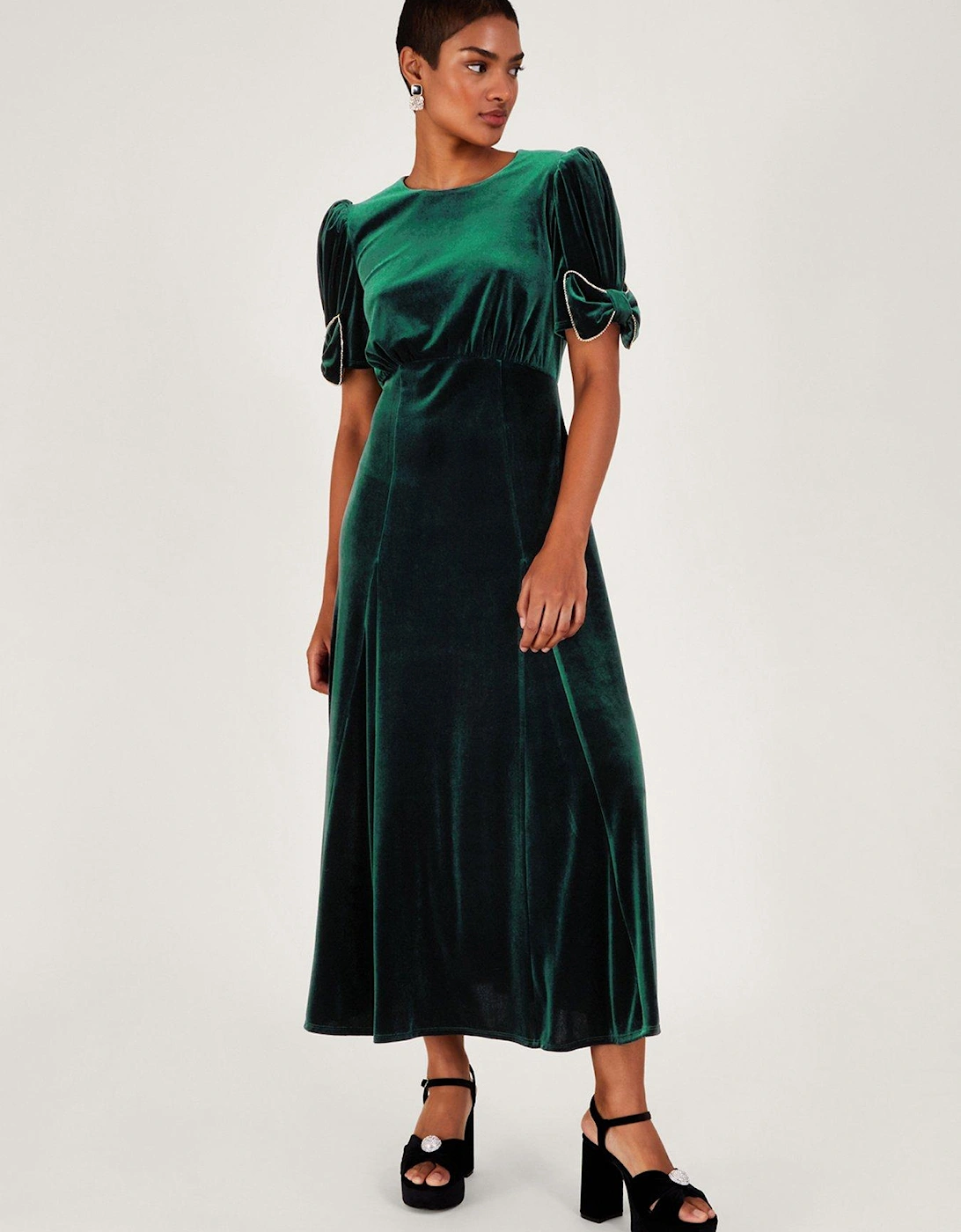 Belle Velvet Bow Dress - Green, 2 of 1