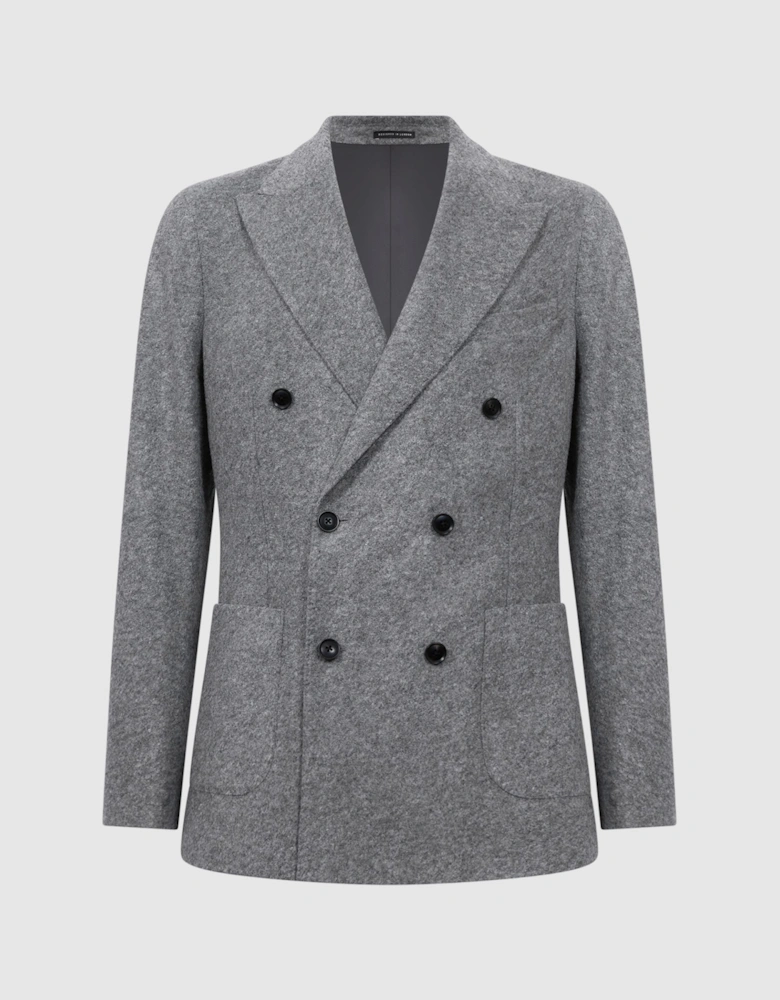 Slim Fit Double Breasted Wool Blend Blazer