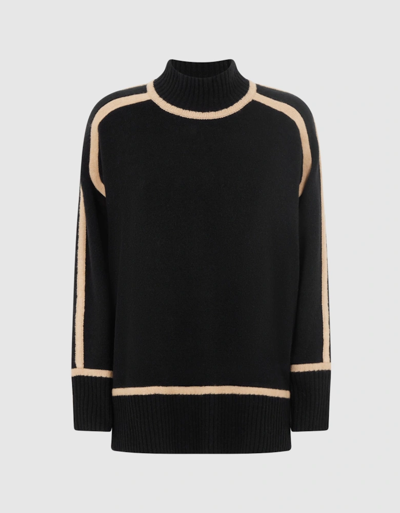 Casual Wool Contrast Funnel Neck Jumper