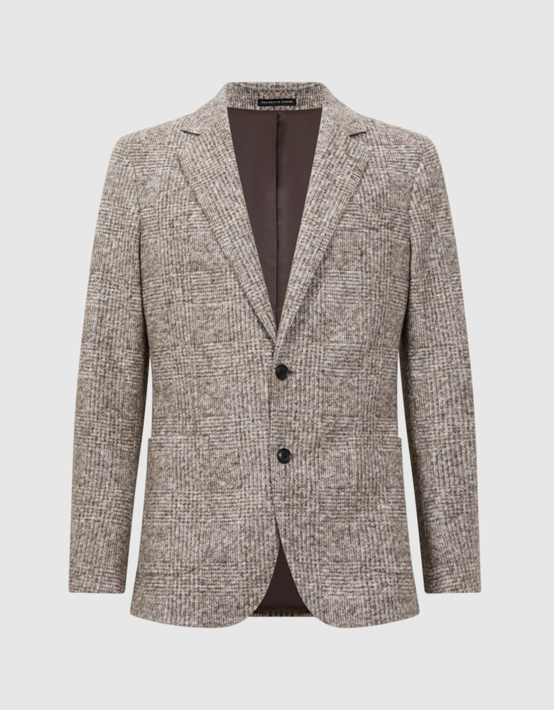 Slim Fit Wool-Cotton Check Single Breasted Blazer
