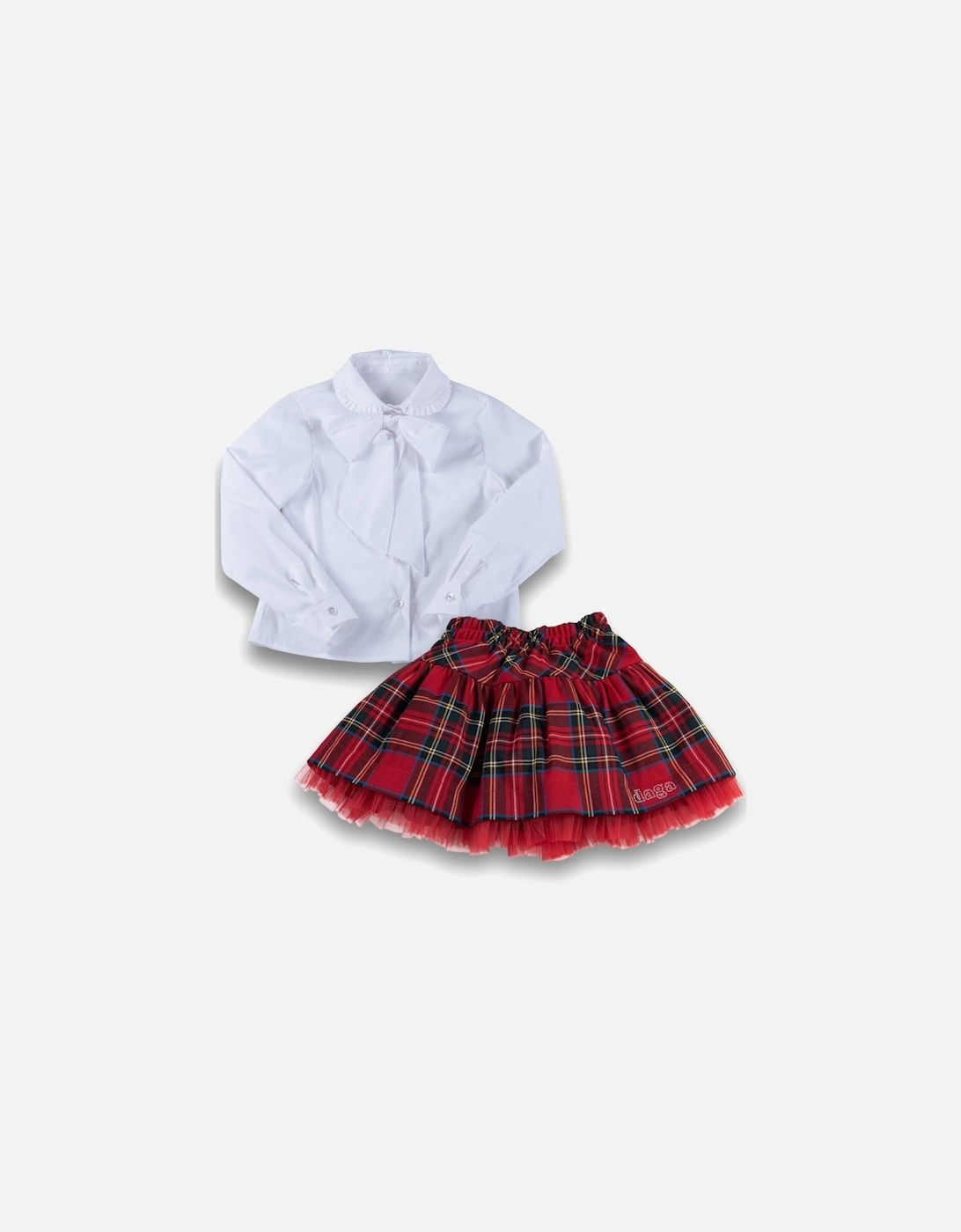 Tartan Skirt and Bow Shirt Set