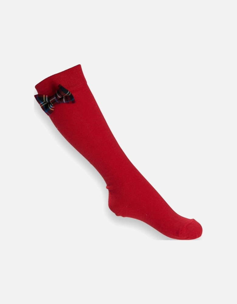 Red Tartan Bow Knee Socks