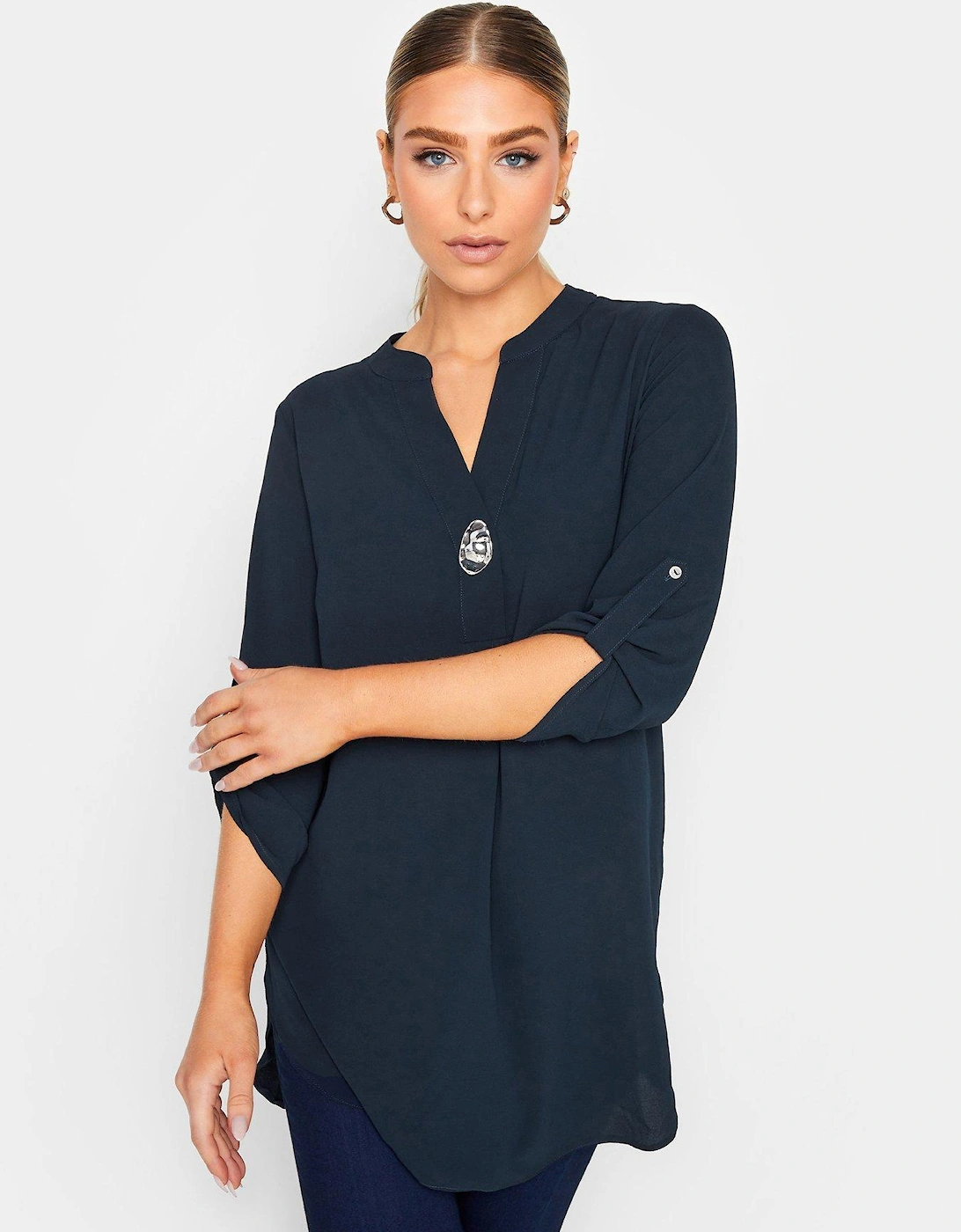 Statement Button Tab Sleeve Shirt - Blue, 2 of 1