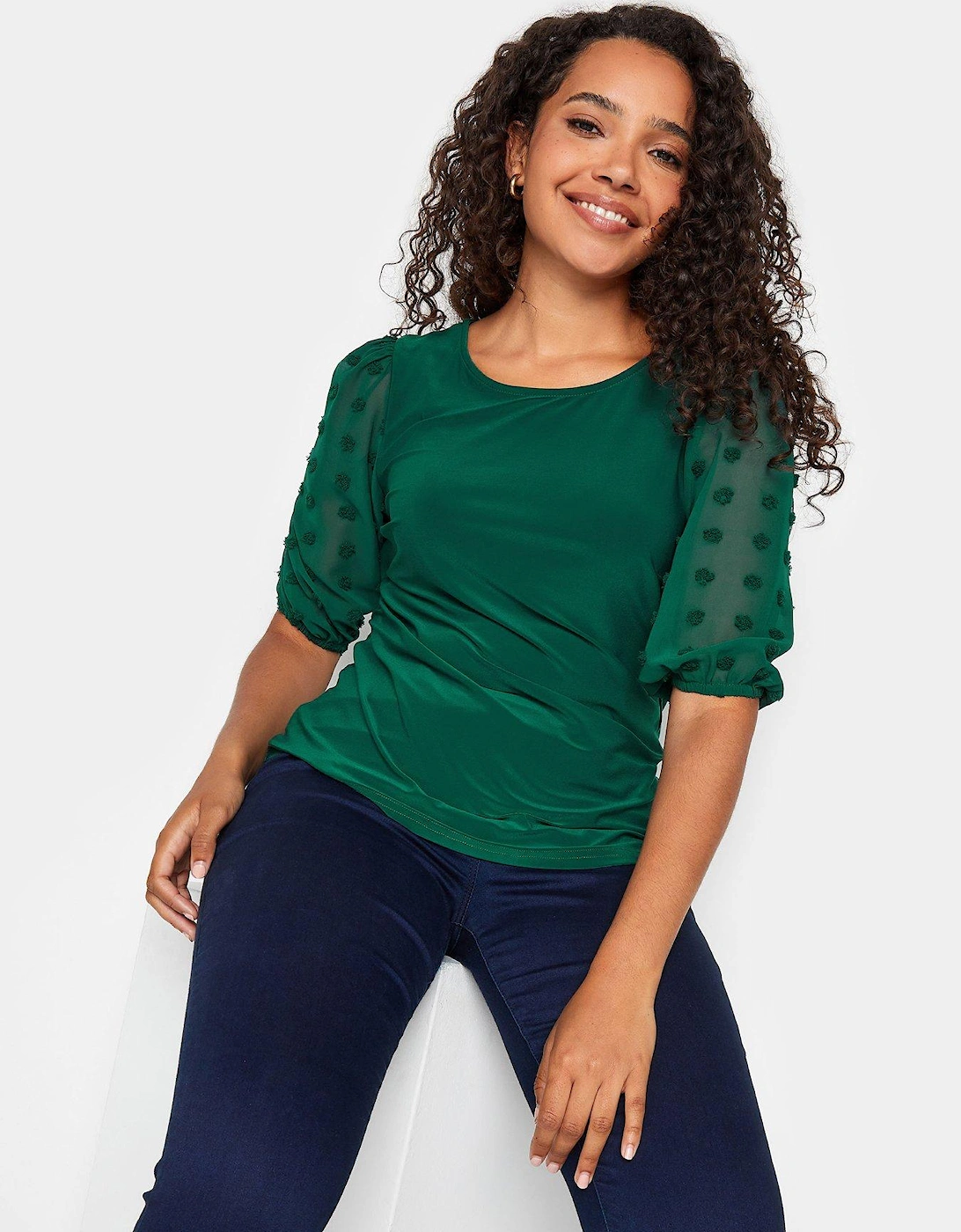 Dobby Sleeve Top - Green, 2 of 1