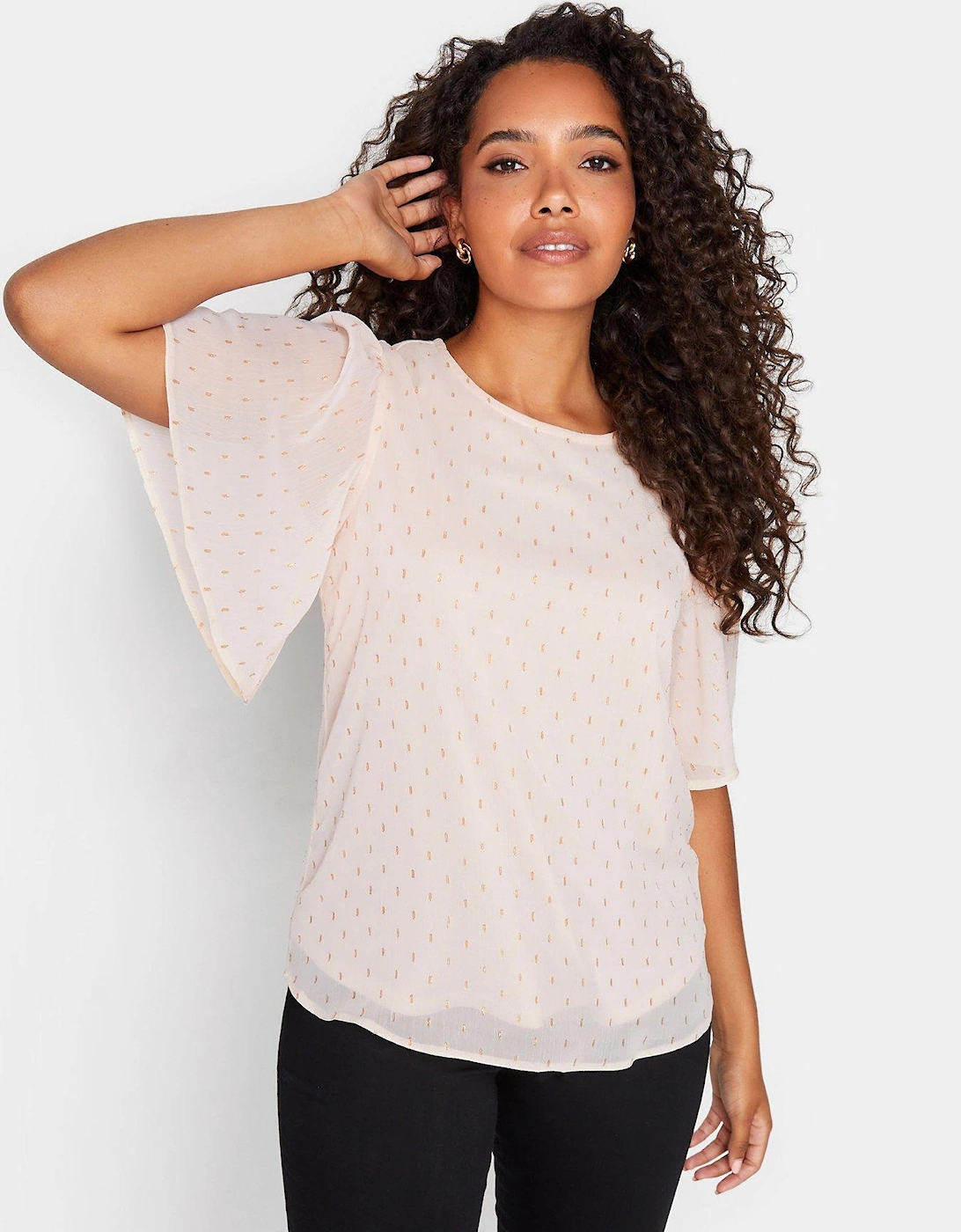 Dobby Angel Sleeve Blouse - Pink, 2 of 1