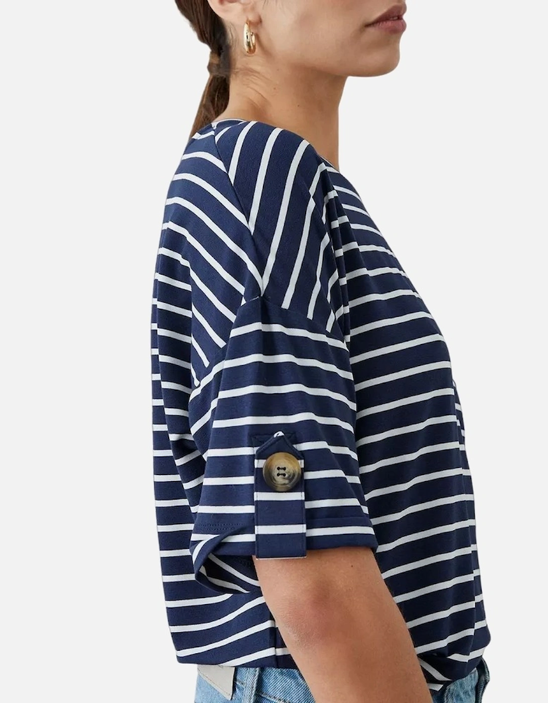 Womens/Ladies Stripe Buttoned Cuff T-Shirt