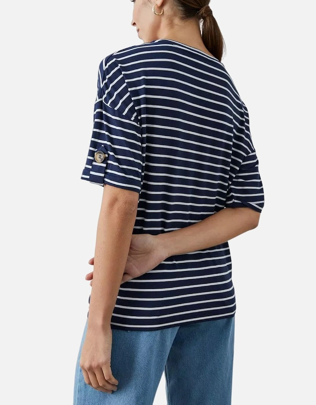 Womens/Ladies Stripe Buttoned Cuff T-Shirt