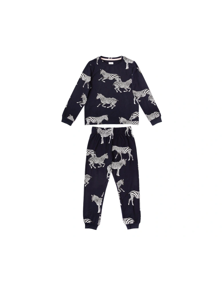 Unisex Kids Zebra Classic Jersey Pyjama Set - Navy