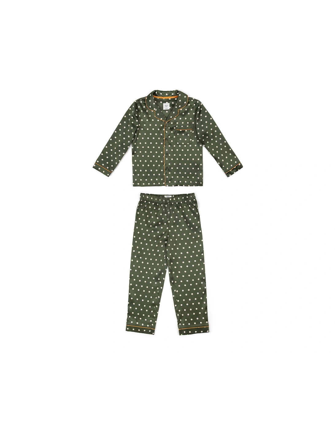 Unisex Kids Long Button Up Spot Print Satin Pyjamas - Khaki, 2 of 1