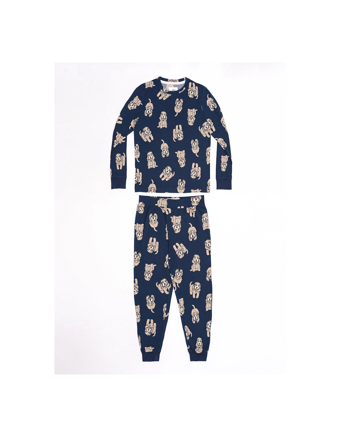 Unisex Kids Cockapoo Print Jersey Long Pyjama Set - Navy, 2 of 1