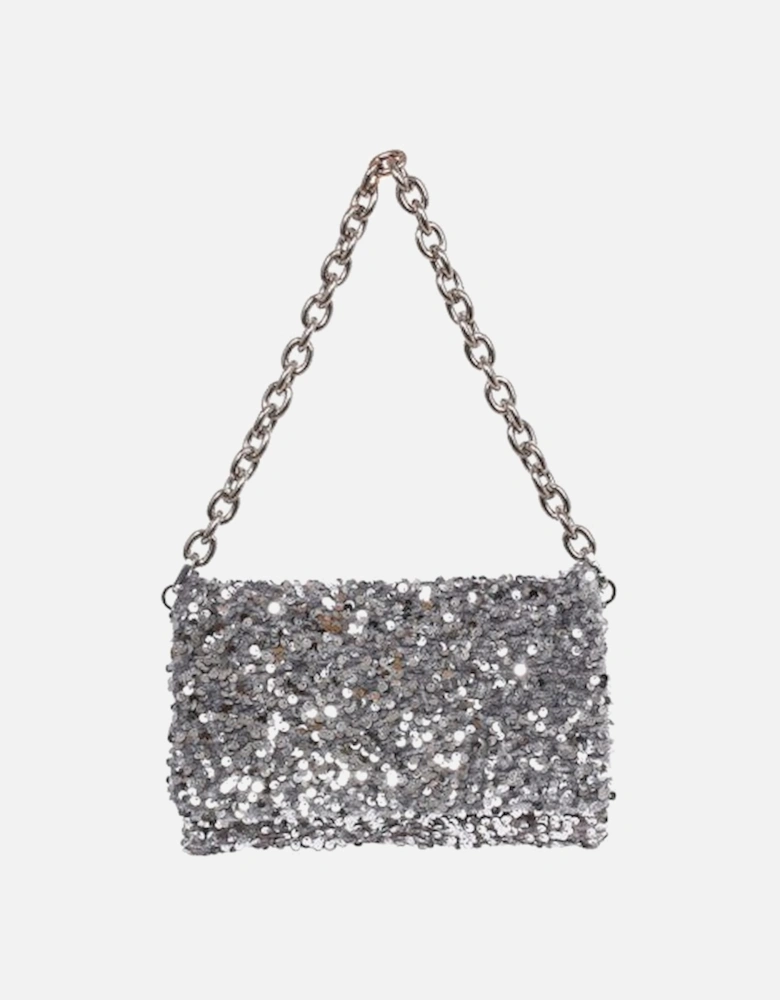 Silver sequin clutch