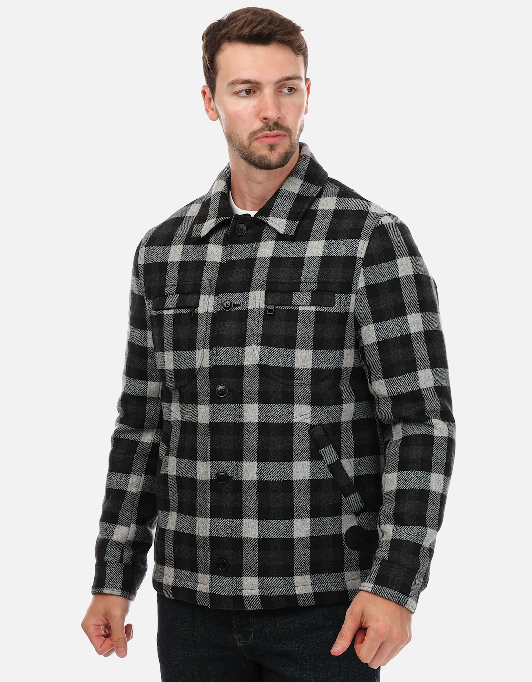 Mens Incline Checked Wool Wadded Overshirt, 5 of 4