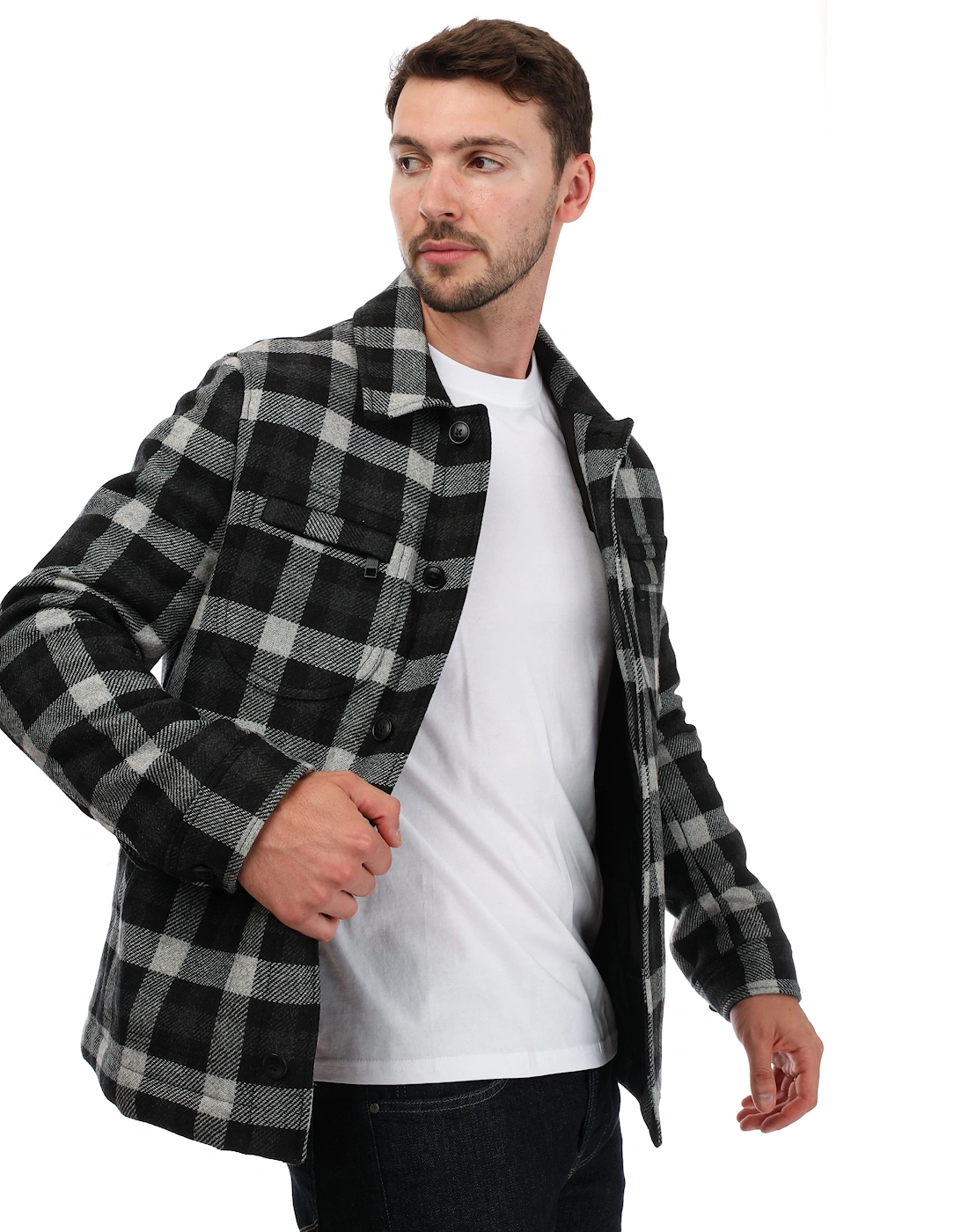 Mens Incline Checked Wool Wadded Overshirt