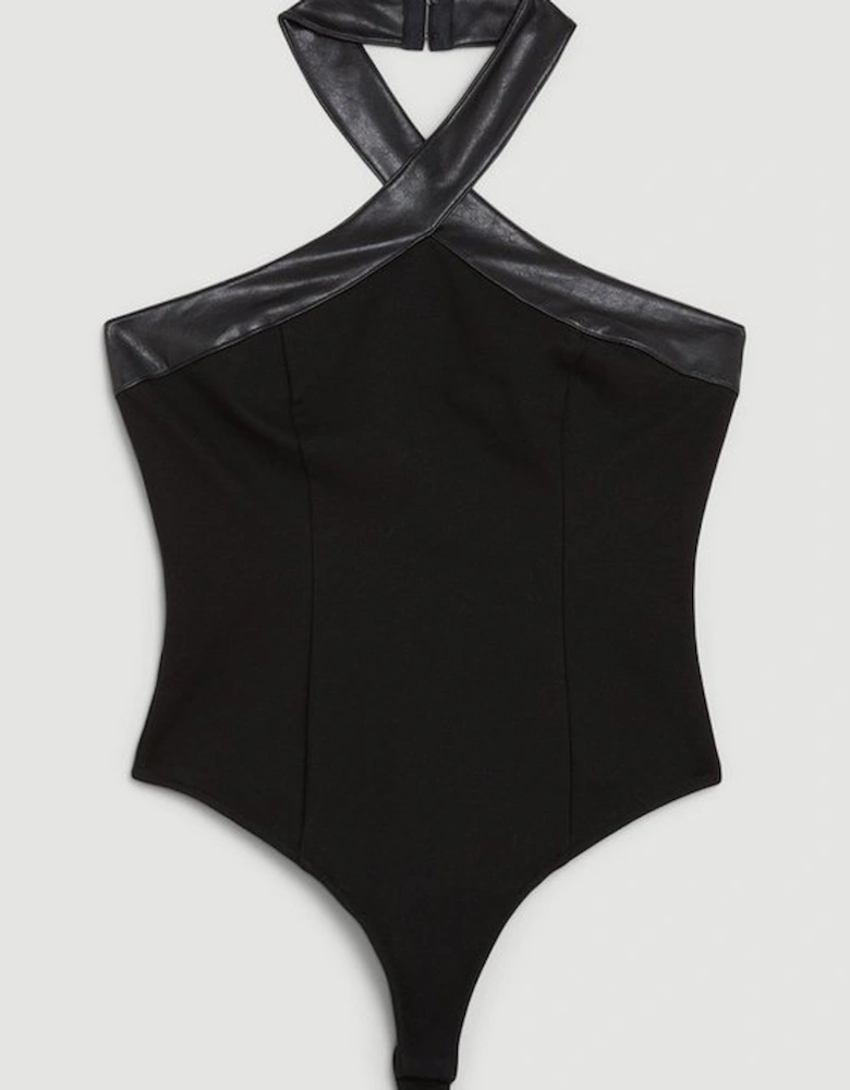 Ponte Cross Halter Neck Bodysuit