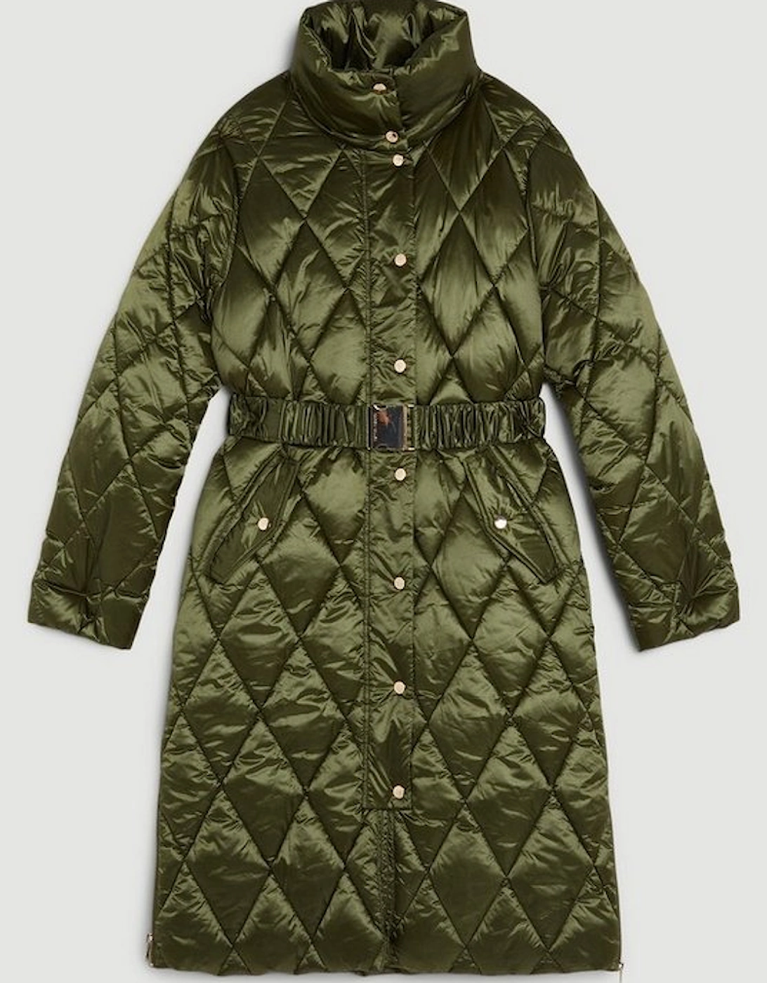 Diamond Quilted Puffer Longline Belted Coat