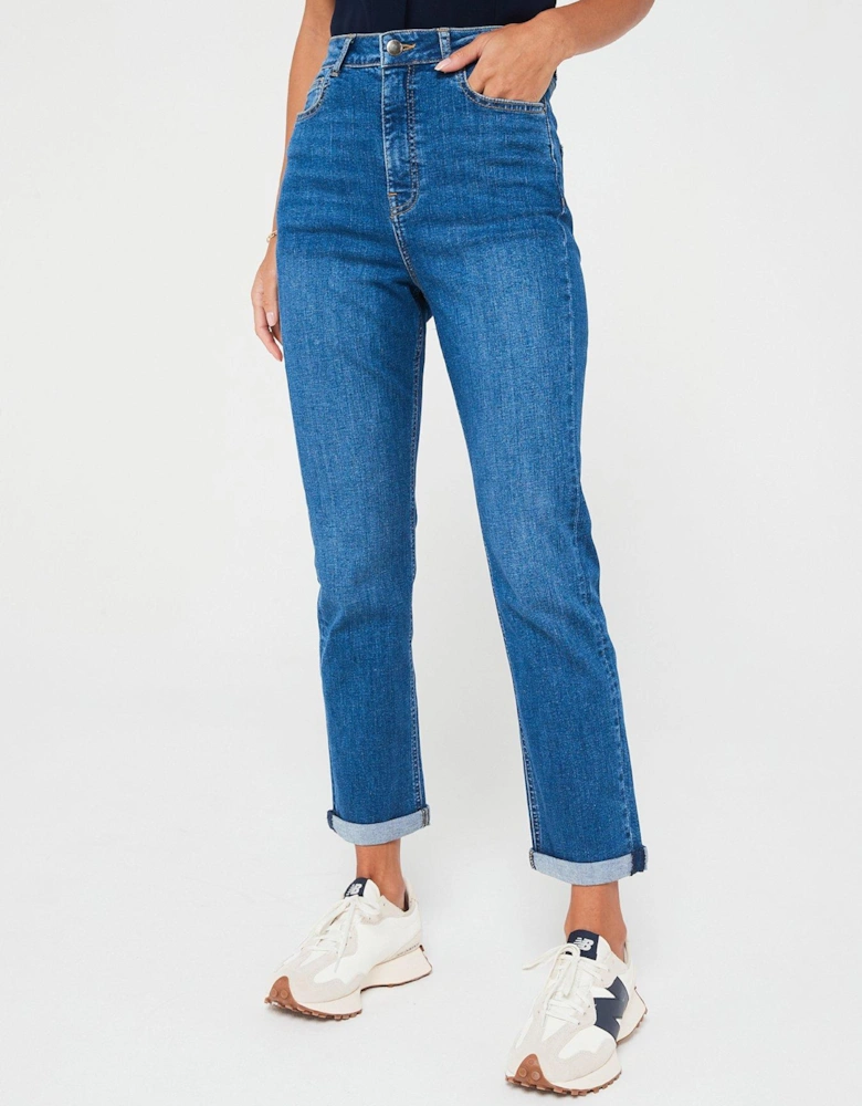 Mid Rise Slim Leg Jeans - Mid Wash Blue