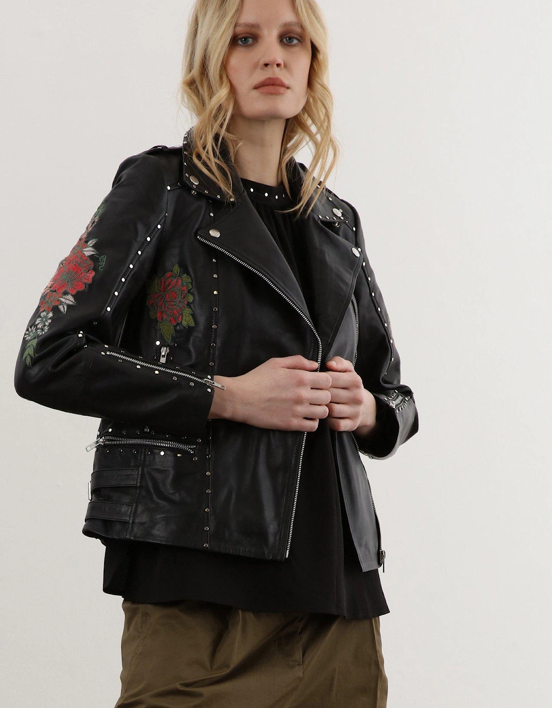 Aurora Leather Jacket With Heavy Embellishments - Black, 2 of 1