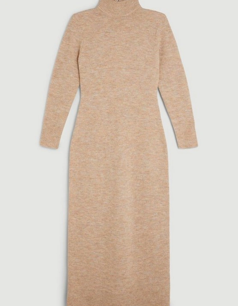 Wool Blend Cosy Roll Neck Open Back Knit Dress