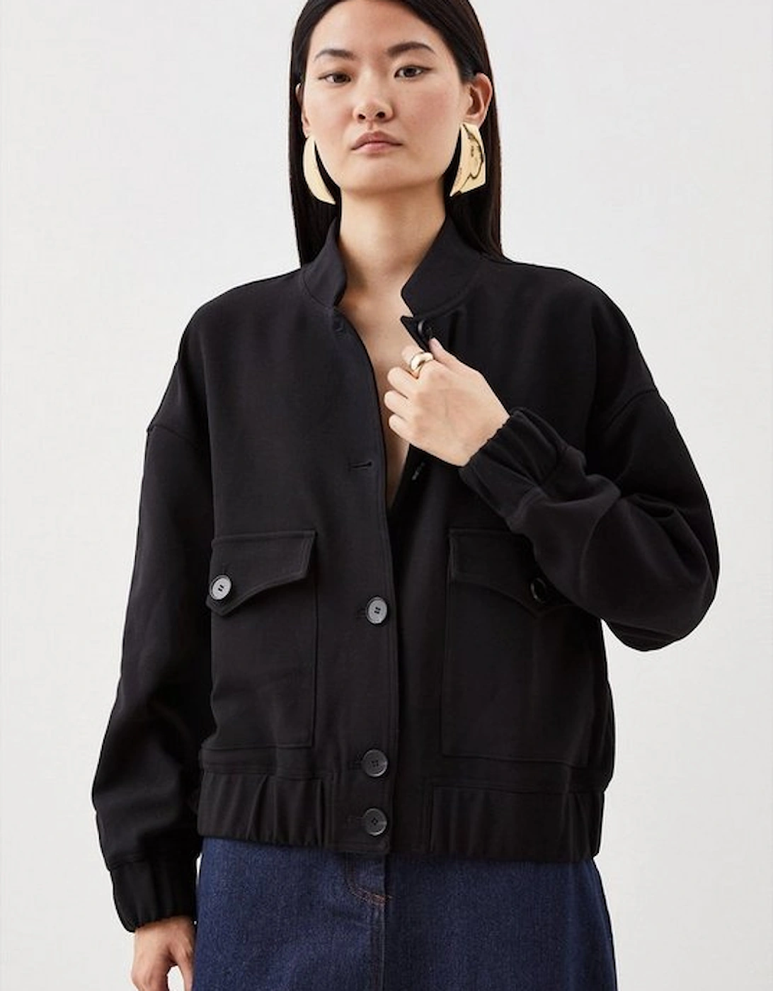 Tailored Cropped Pocket Detail Bomber Jacket, 5 of 4