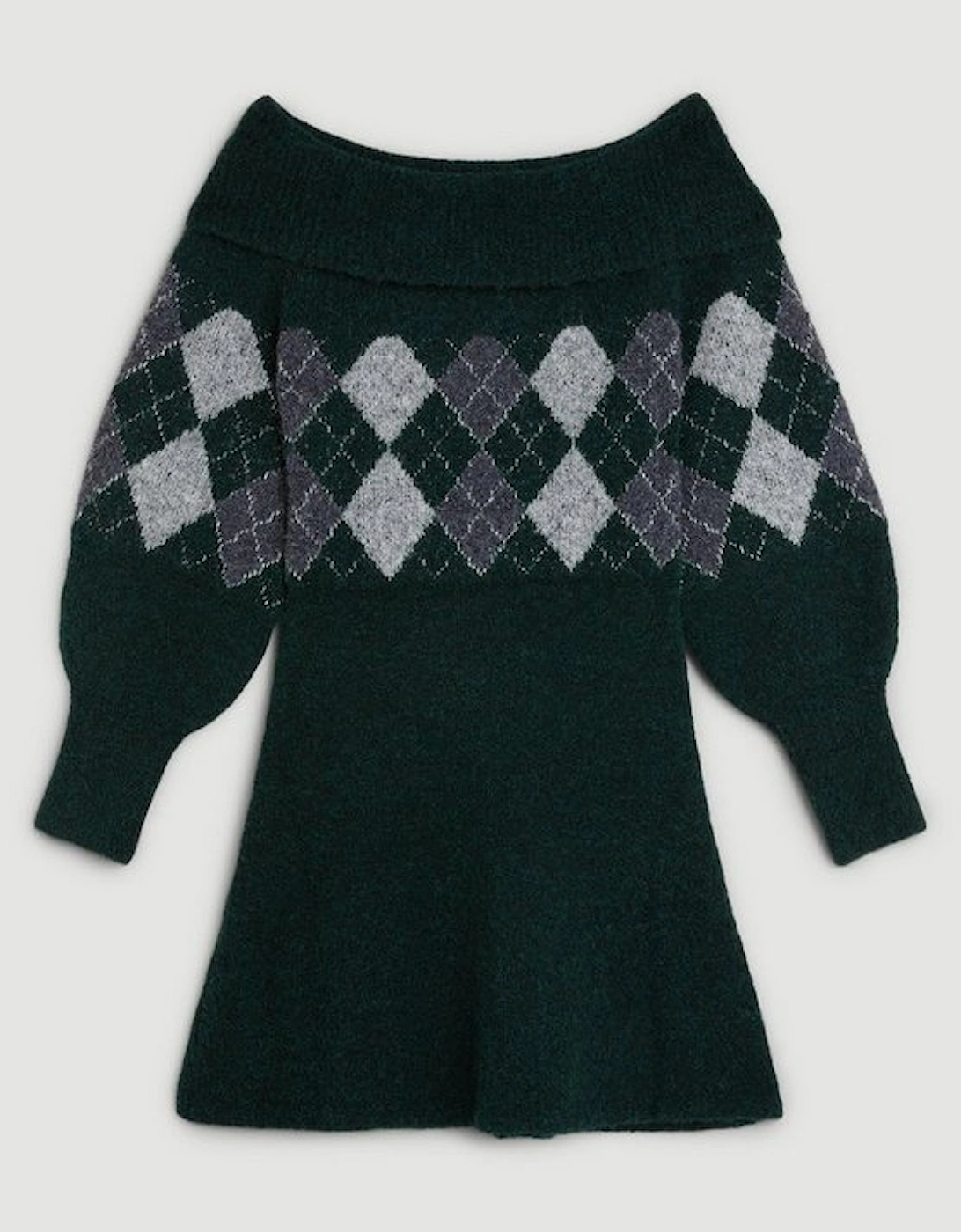 Wool Blend Fair Isle Bardot Knit Mini Dress