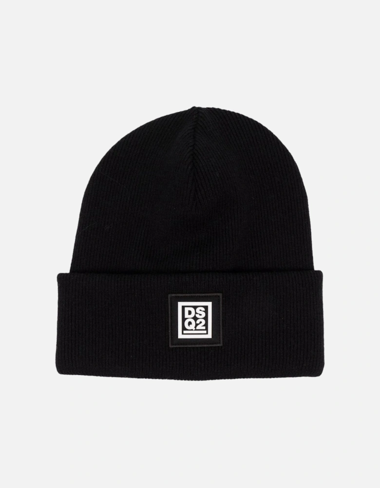 Logo Patch Knitted Beanie Black