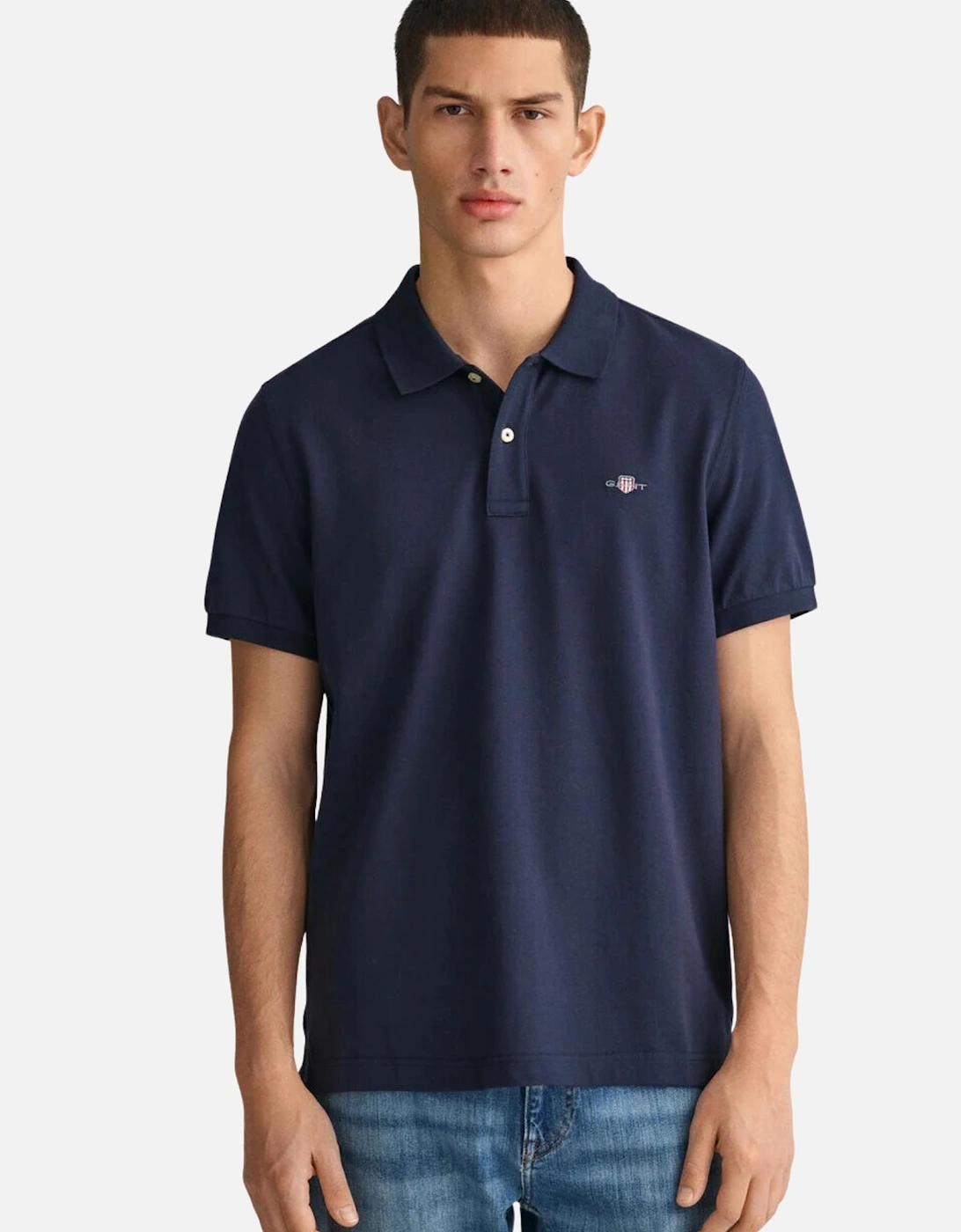 Gant Men's Navy Reg Shield Ss Pique Polo - Evening Blue - : 38/Regular Medium