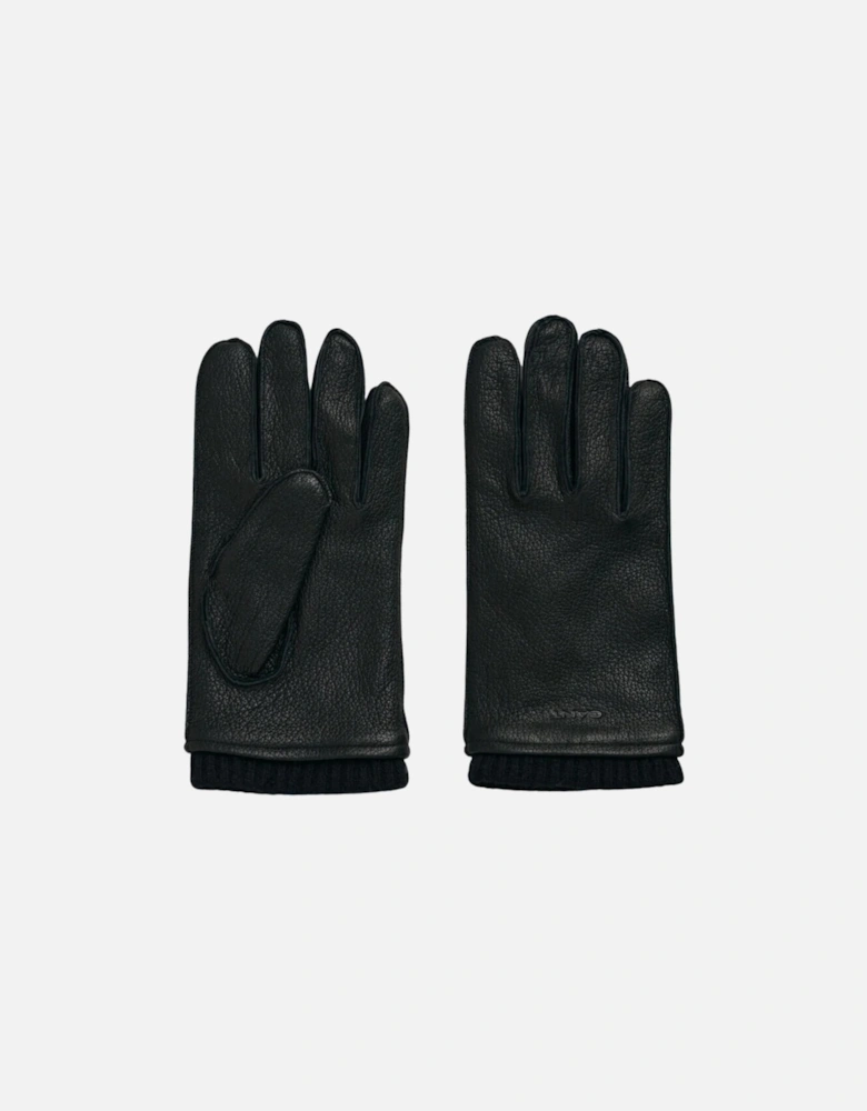 Cashmere Lined Leather Gloves - Black