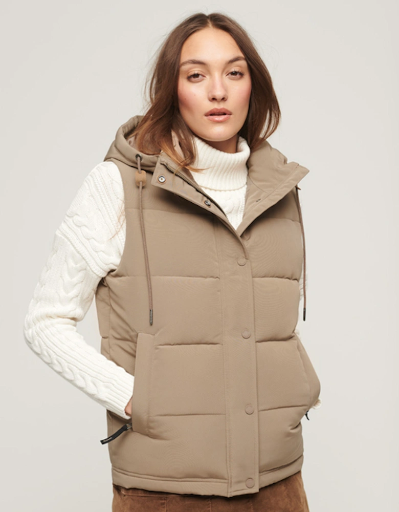 Women's Everest Hooded Puffer Gilet Fossil Brown