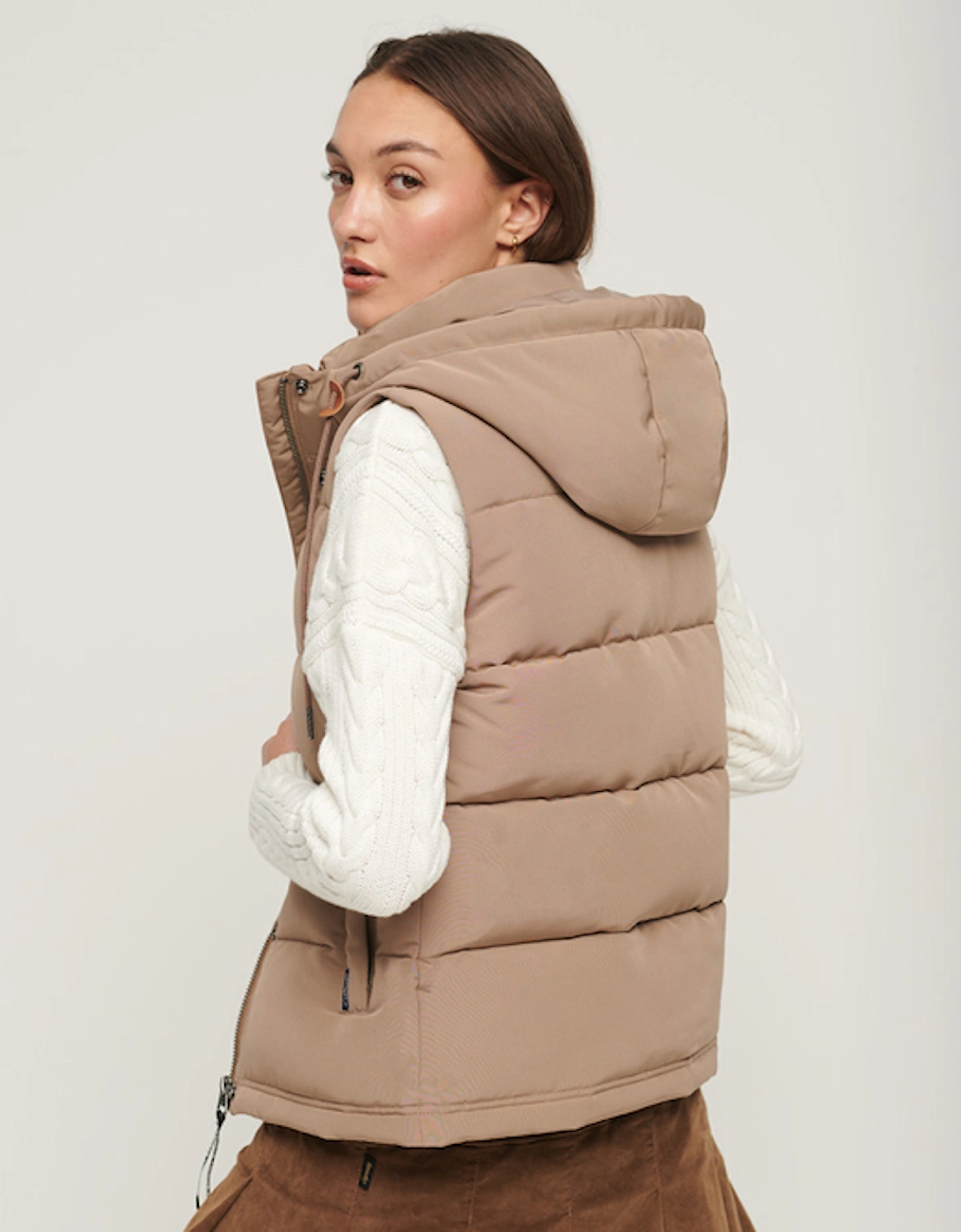 Women's Everest Hooded Puffer Gilet Fossil Brown