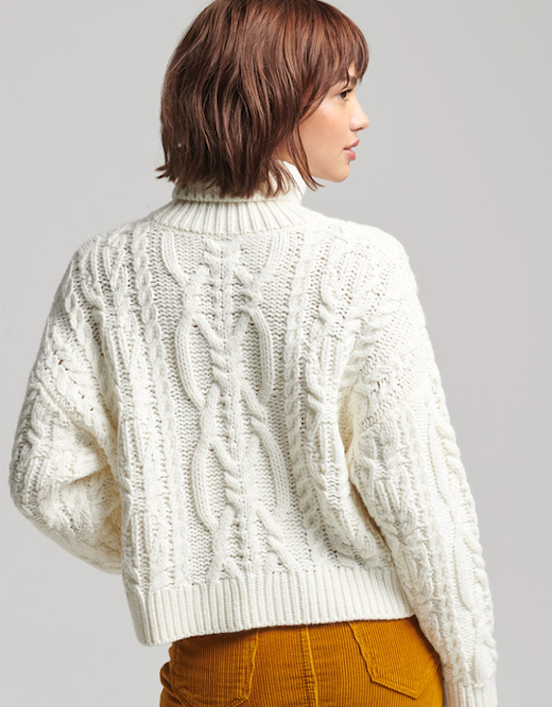 Women's Vintage High Neck Cable Knit Ecru