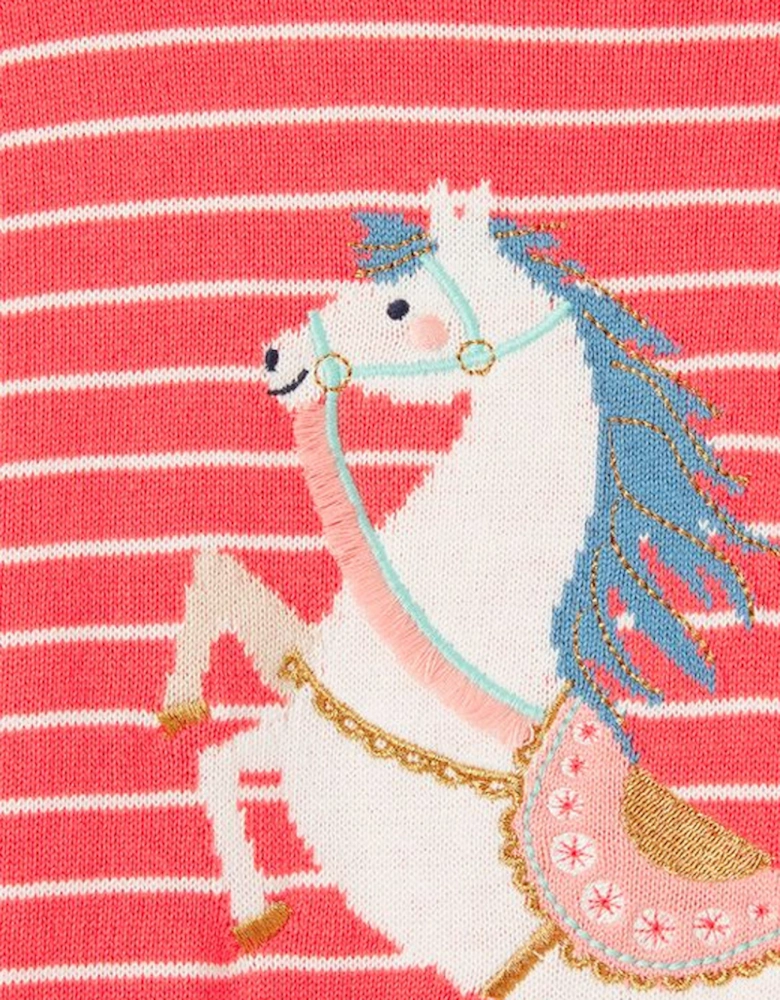 Miranda Intarsia Character Knitted Jumper Rose White Stripe