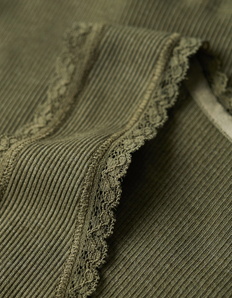 Women's Vintage Lace Trim Vest Dusty Olive Green Marl