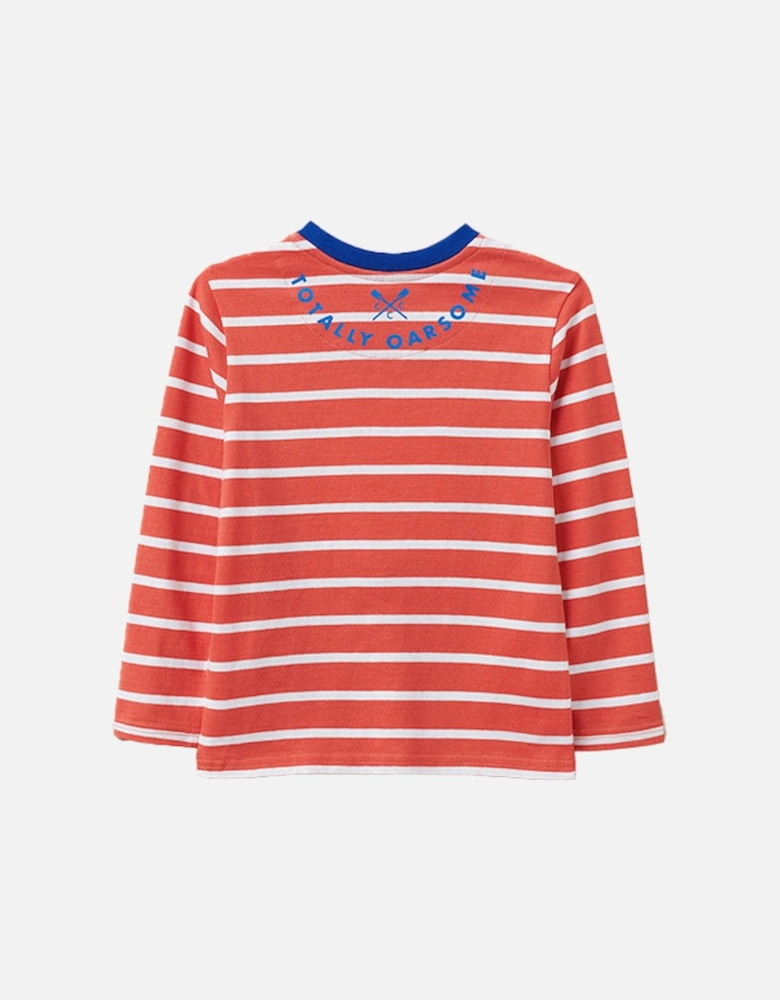 Boy's Long Sleeve Stripe Tee with Oars Pocket Red/Blue/White