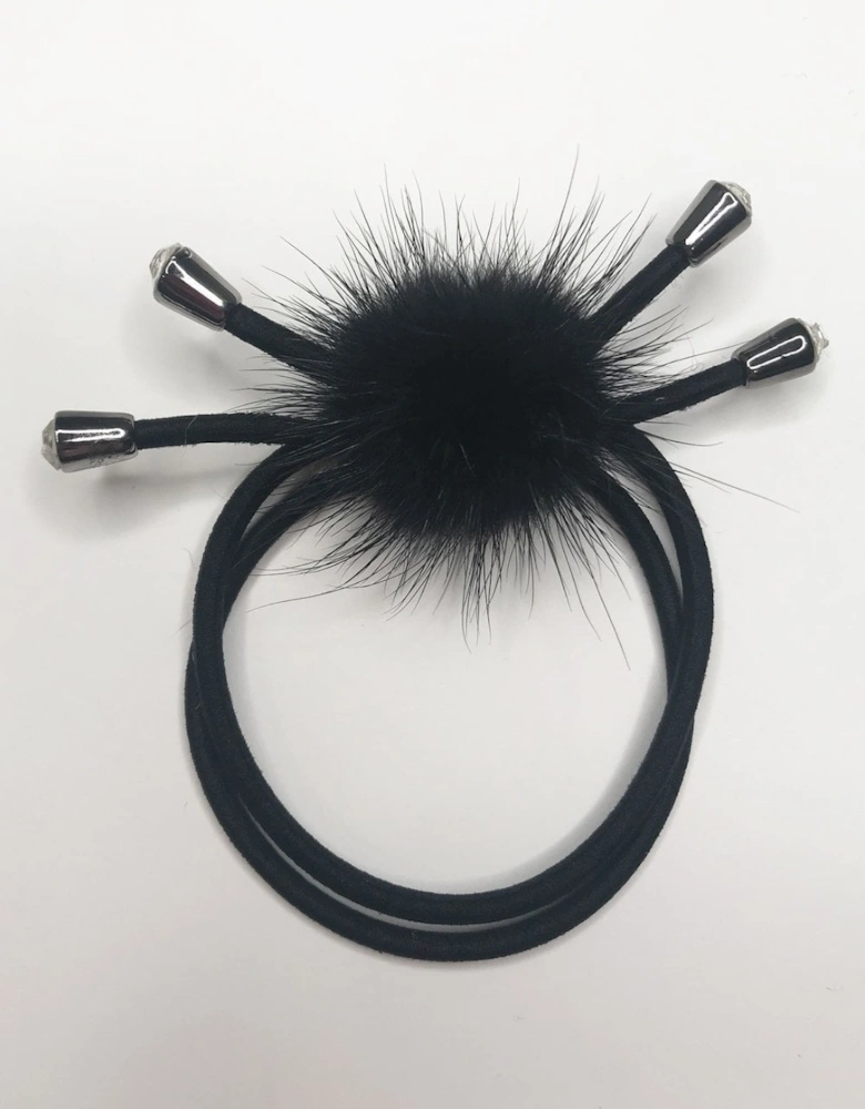 Black Mink Pom Pom Hair Tie