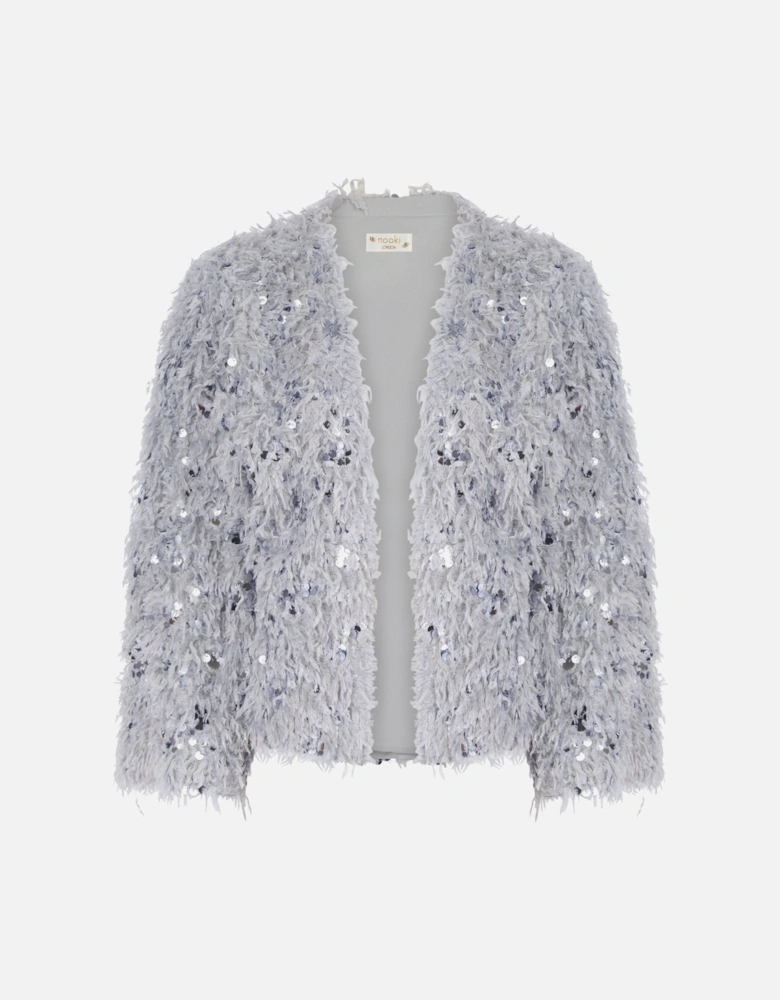 MARLY SEQUIN AND FAUX FUR KIMONO-GREY