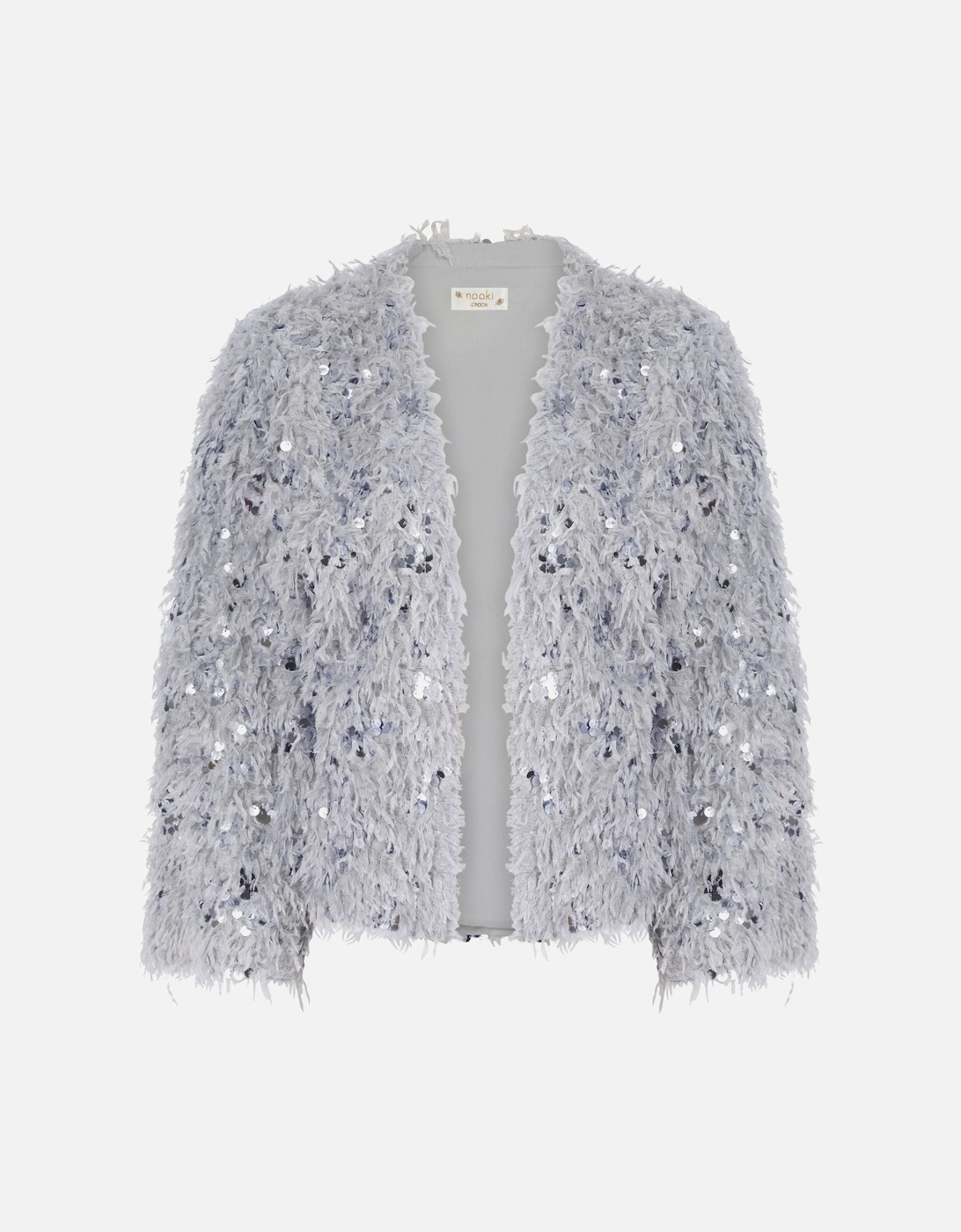 MARLY SEQUIN AND FAUX FUR KIMONO-GREY