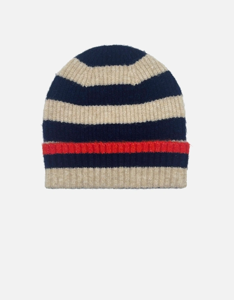 FARAH KNITTED STRIPE BEANIE-NAVY