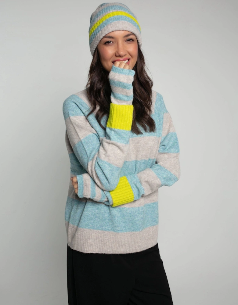 FARAH KNITTED STRIPE WRISTWARMER-DUCK EGG