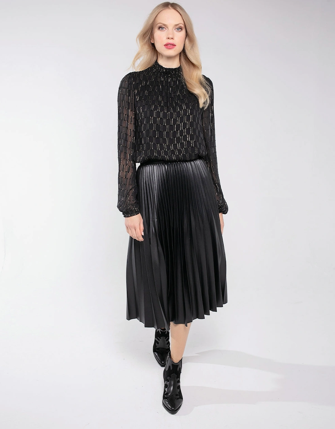 Nooki Design Women's KATIE METALLIC JACQUARD TOP - Black - Size: L,