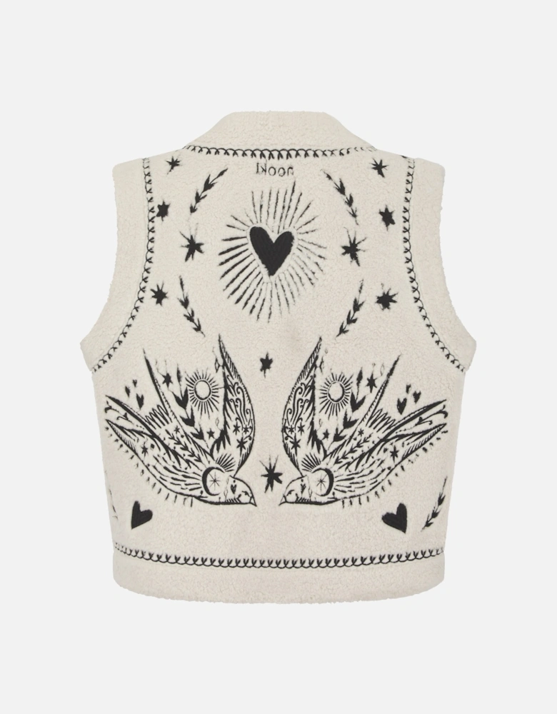 FREE BIRD EMBROIDERED FAUX SHEARLING GILET CREAM