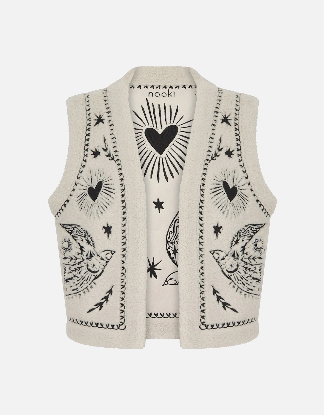 FREE BIRD EMBROIDERED FAUX SHEARLING GILET CREAM