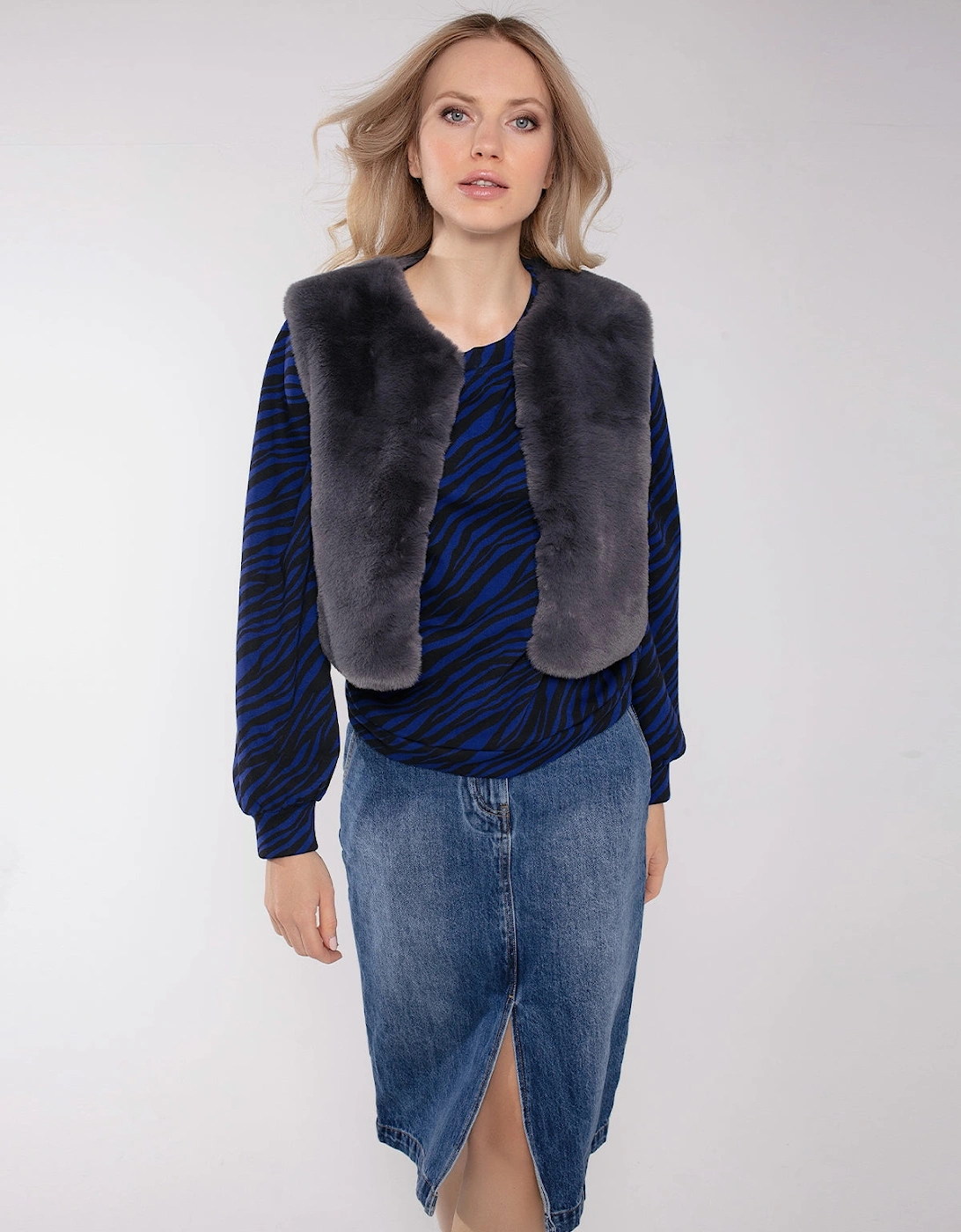 Nooki Design Women's EDELWEISS FAUX FUR  GILET-GREY - Black - Size: 12