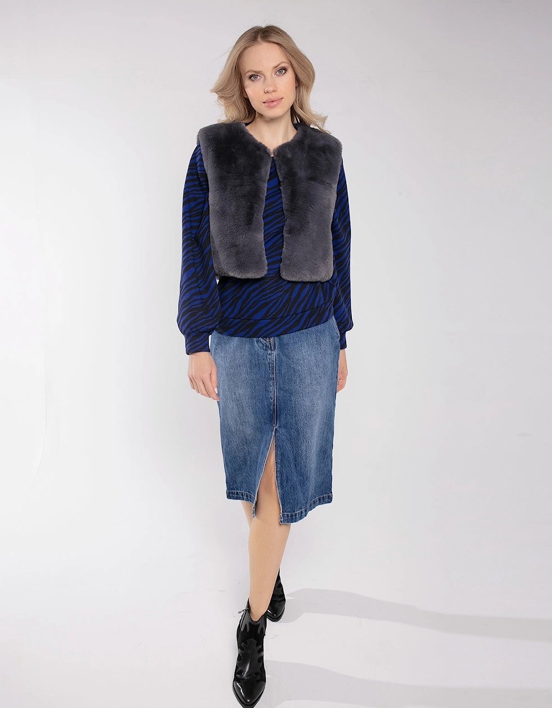 EDELWEISS FAUX FUR  GILET-GREY