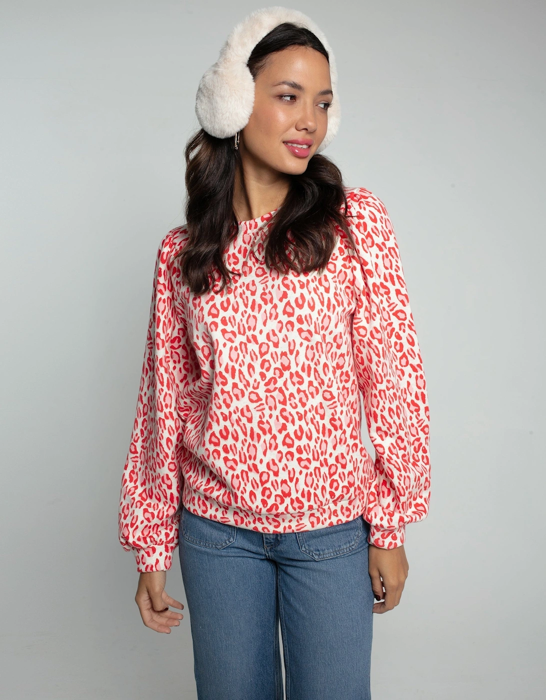 PRINTED LEOPARD PIPER SWEATER-PINK