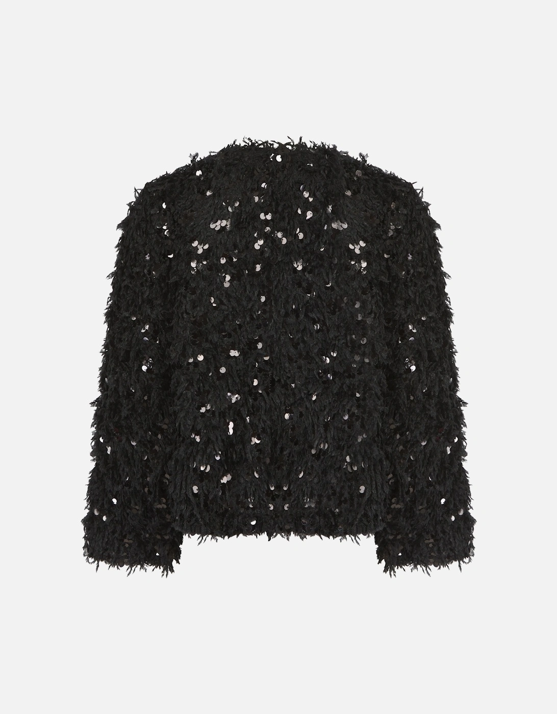 MARLY SEQUIN AND FAUX FUR KIMONO-BLACK