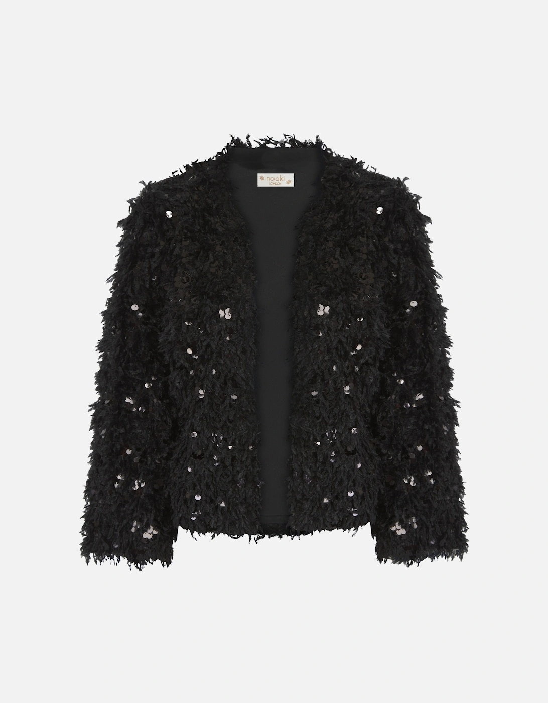 MARLY SEQUIN AND FAUX FUR KIMONO-BLACK