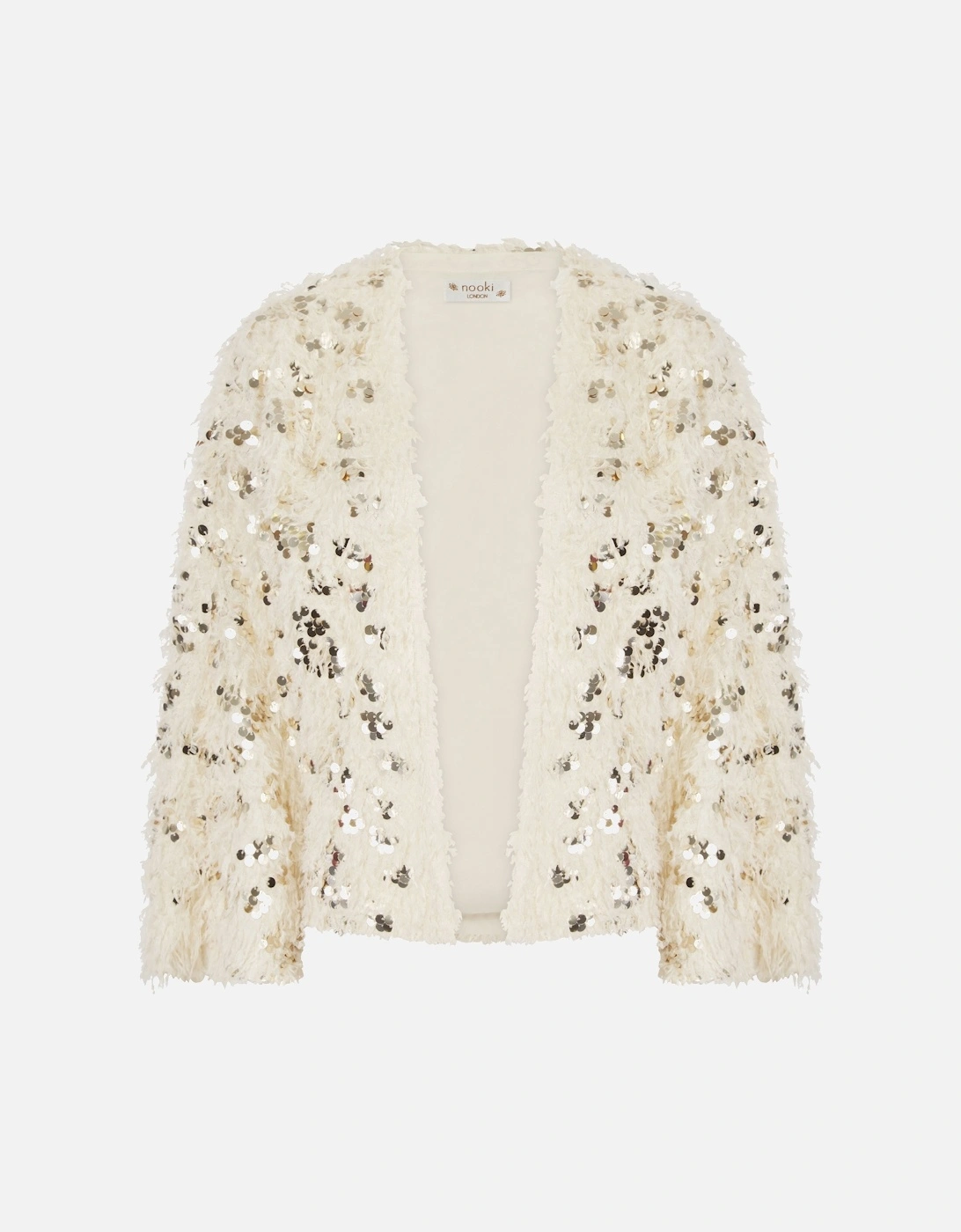 MARLY SEQUIN AND FAUX FUR KIMONO-CREAM, 5 of 4